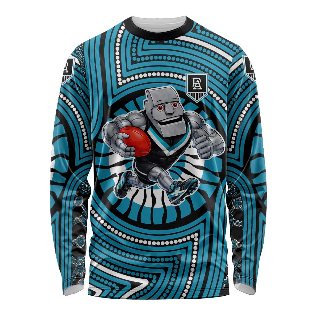 Port Adelaide Football Club Long Sleeve Shirt Indigenous Monochrome Dot Art Mascot Style
