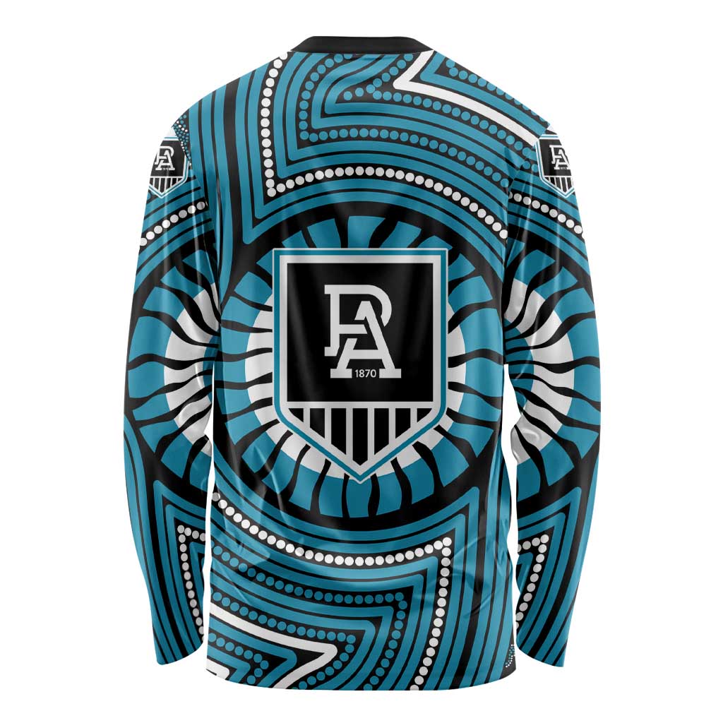 Port Adelaide Football Club Long Sleeve Shirt Indigenous Monochrome Dot Art Mascot Style