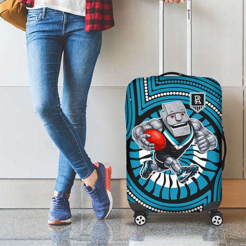 Port Adelaide Football Club Luggage Cover Indigenous Monochrome Dot Art Mascot Style