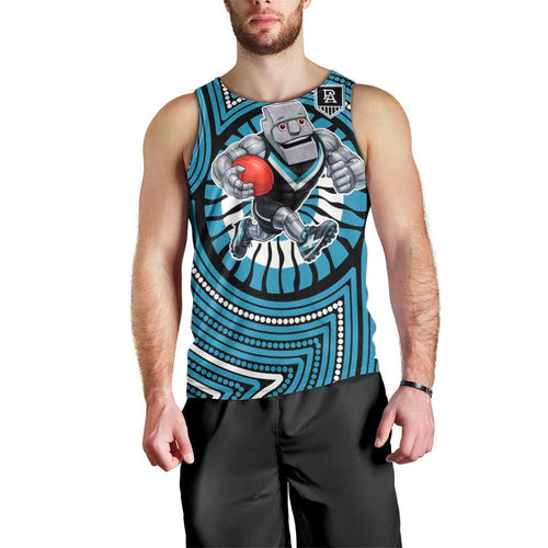 Port Adelaide Football Club Men Tank Top Indigenous Monochrome Dot Art Mascot Style