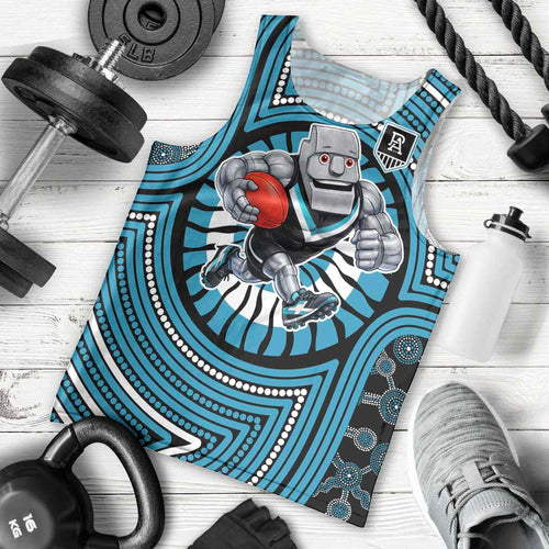 Port Adelaide Football Club Men Tank Top Indigenous Monochrome Dot Art Mascot Style