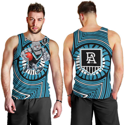 Port Adelaide Football Club Men Tank Top Indigenous Monochrome Dot Art Mascot Style