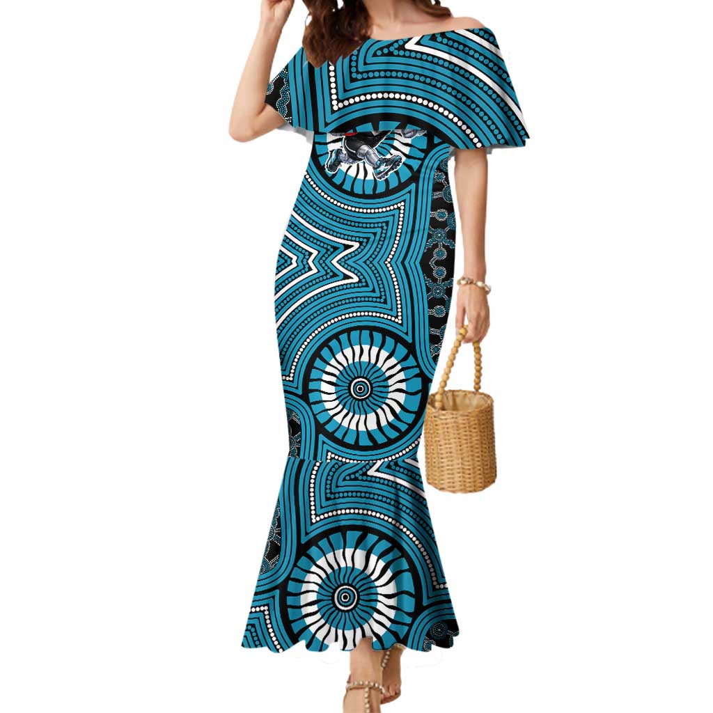 Port Adelaide Football Club Mermaid Dress Indigenous Monochrome Dot Art Mascot Style
