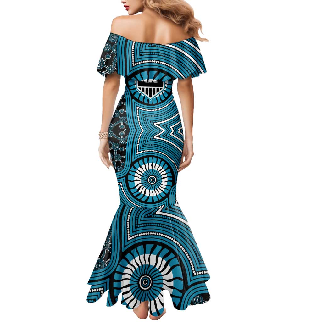 Port Adelaide Football Club Mermaid Dress Indigenous Monochrome Dot Art Mascot Style