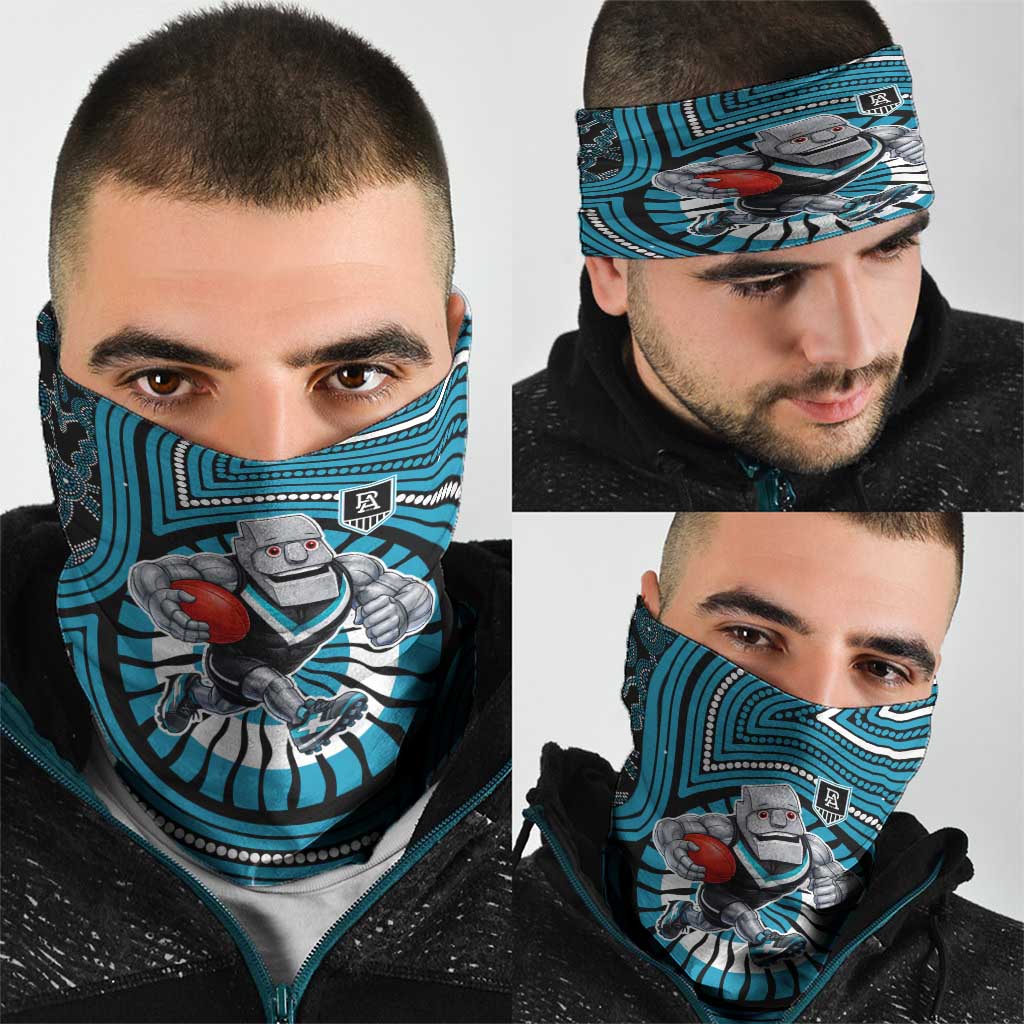Port Adelaide Football Club Neck Gaiter Indigenous Monochrome Dot Art Mascot Style