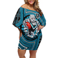 Port Adelaide Football Club Off Shoulder Short Dress Indigenous Monochrome Dot Art Mascot Style