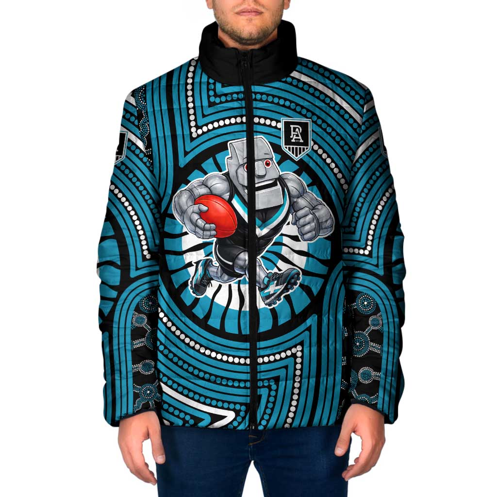 Port Adelaide Football Club Padded Jacket Indigenous Monochrome Dot Art Mascot Style