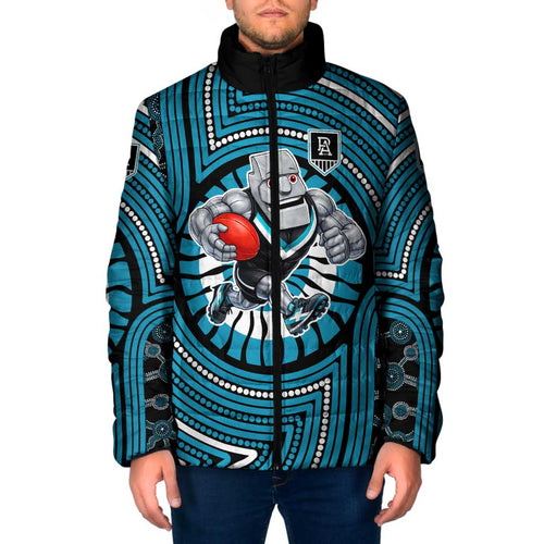 Port Adelaide Football Club Padded Jacket Indigenous Monochrome Dot Art Mascot Style