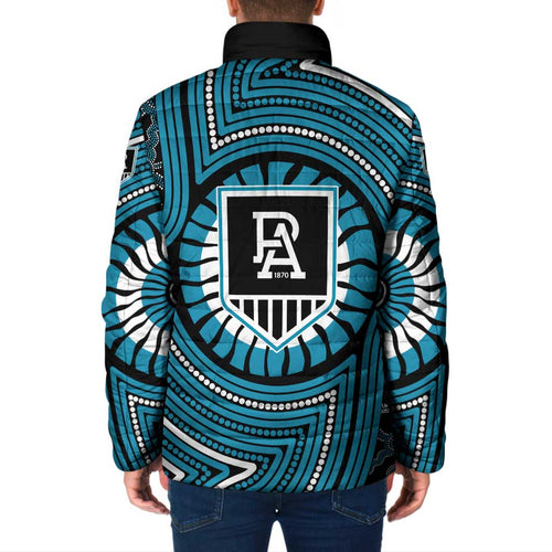 Port Adelaide Football Club Padded Jacket Indigenous Monochrome Dot Art Mascot Style