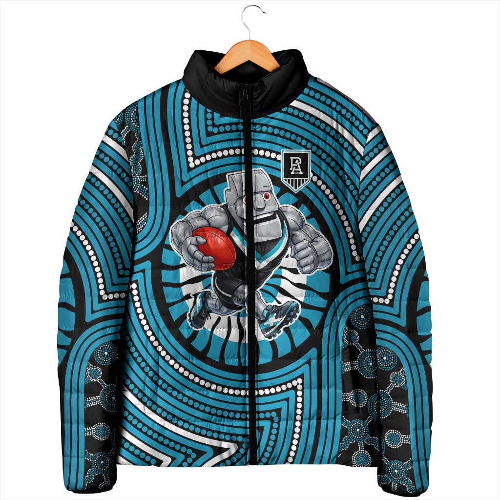 Port Adelaide Football Club Padded Jacket Indigenous Monochrome Dot Art Mascot Style