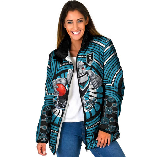 Port Adelaide Football Club Padded Jacket Indigenous Monochrome Dot Art Mascot Style