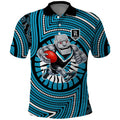 Port Adelaide Football Club Polo Shirt Indigenous Monochrome Dot Art Mascot Style