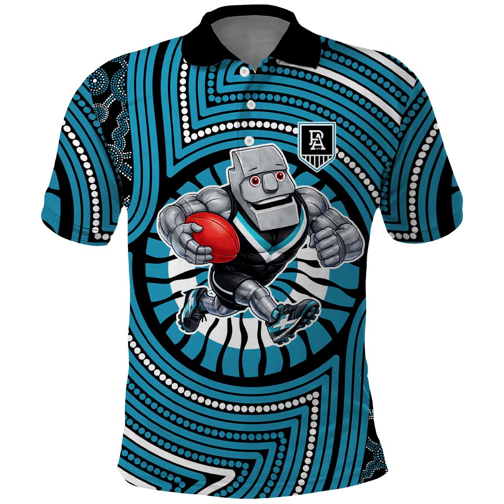 Port Adelaide Football Club Polo Shirt Indigenous Monochrome Dot Art Mascot Style