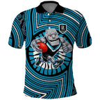 Port Adelaide Football Club Polo Shirt Indigenous Monochrome Dot Art Mascot Style