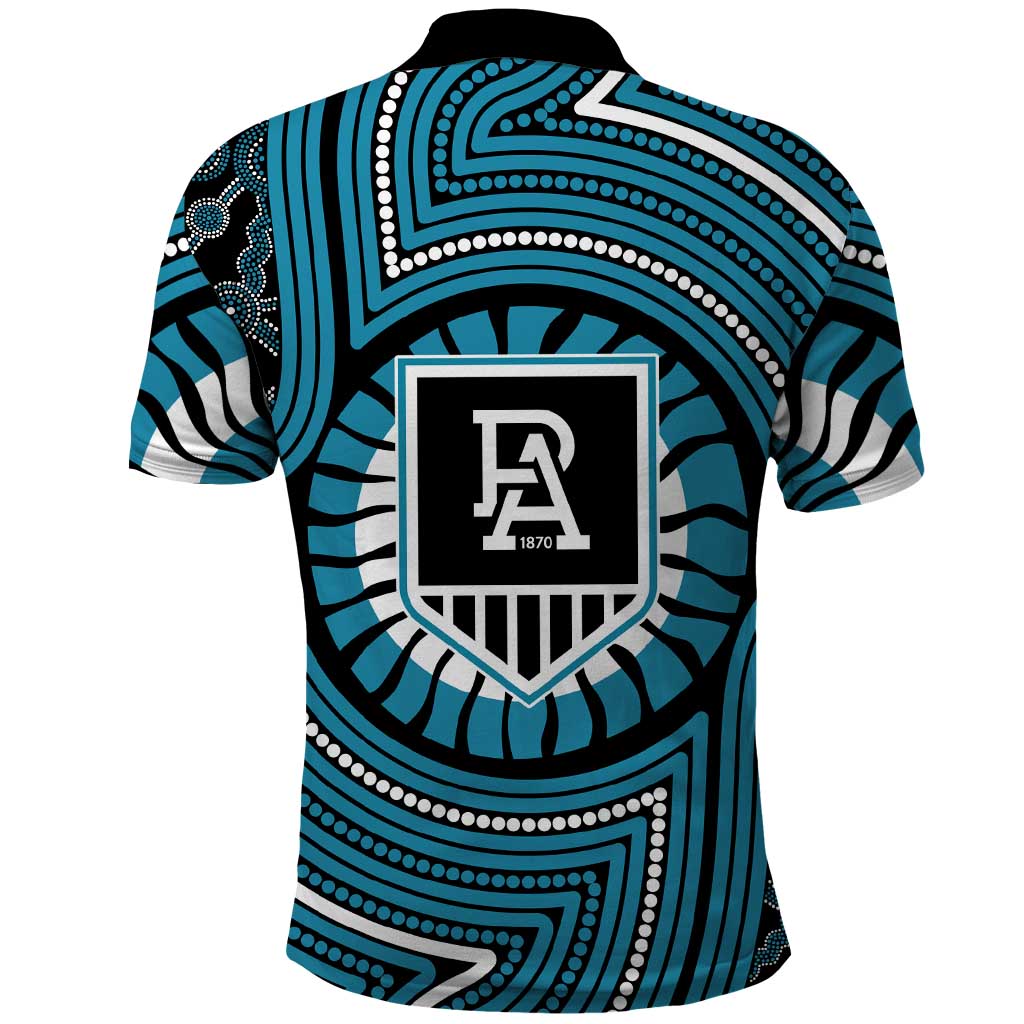 Port Adelaide Football Club Polo Shirt Indigenous Monochrome Dot Art Mascot Style