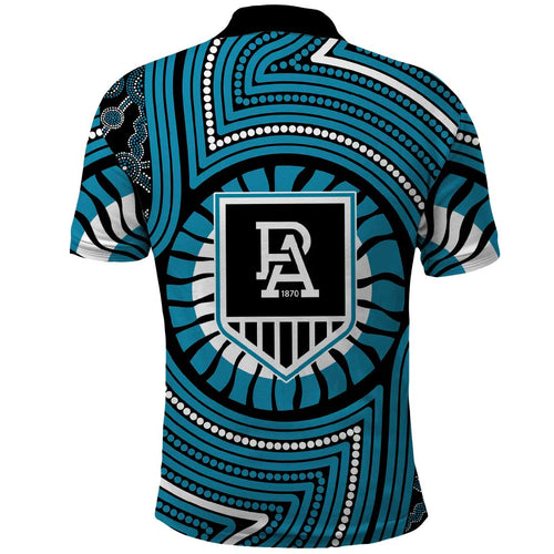 Port Adelaide Football Club Polo Shirt Indigenous Monochrome Dot Art Mascot Style