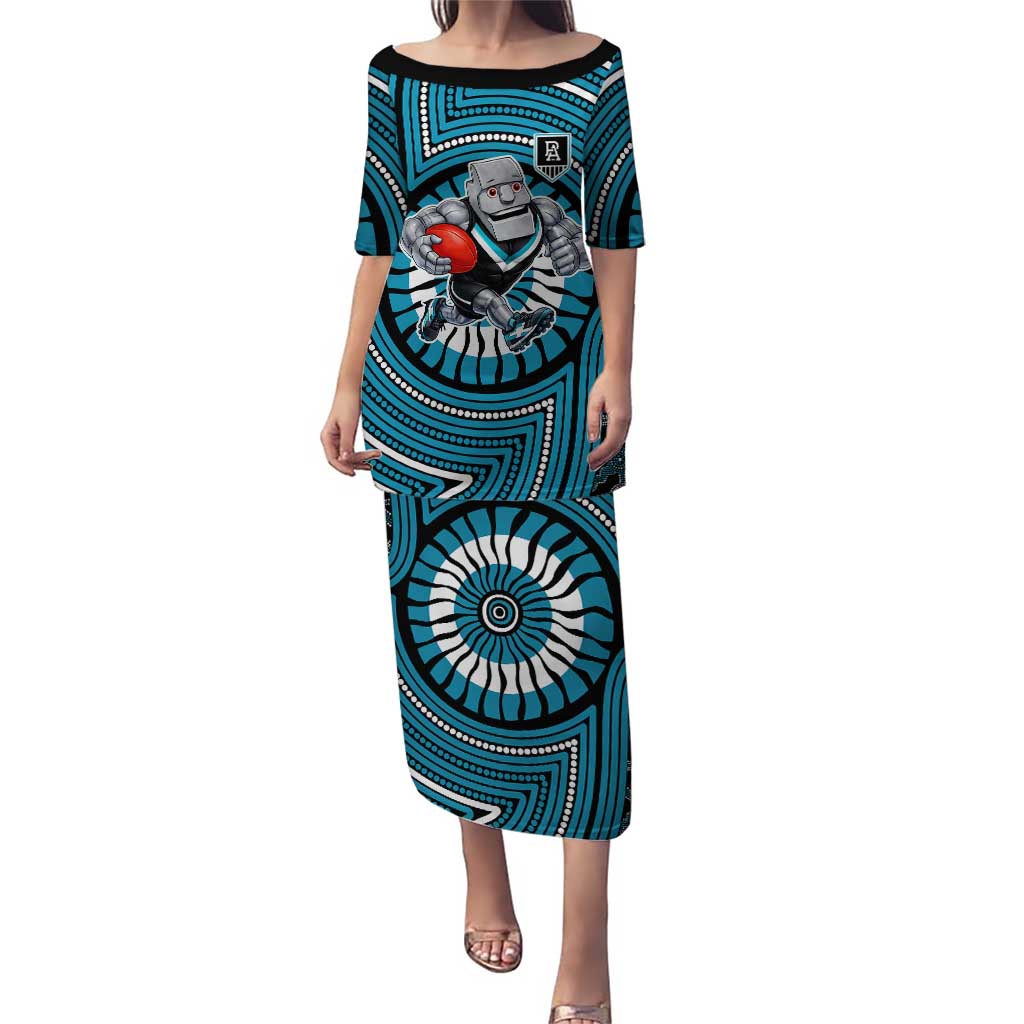 Port Adelaide Football Club Puletasi Indigenous Monochrome Dot Art Mascot Style