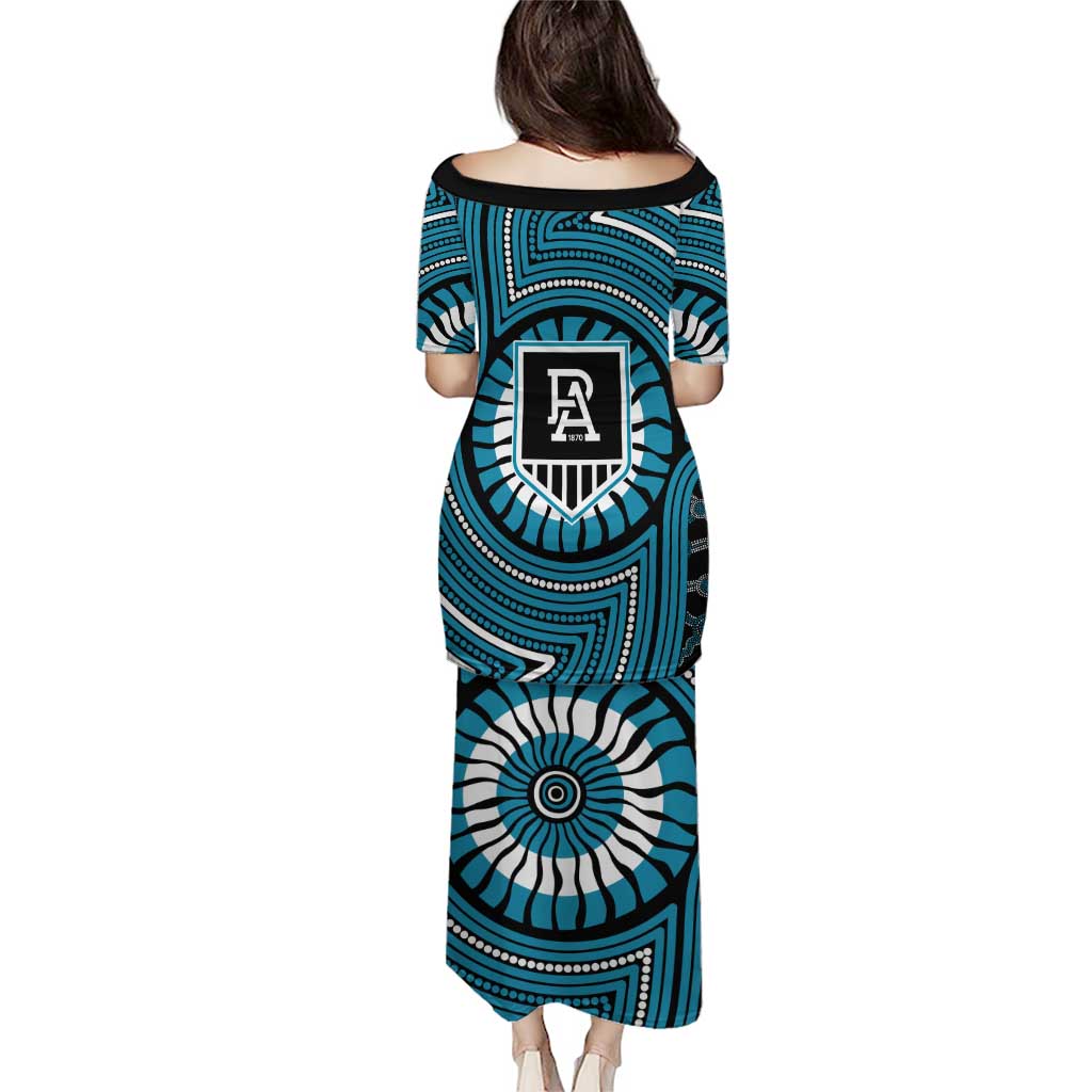 Port Adelaide Football Club Puletasi Indigenous Monochrome Dot Art Mascot Style