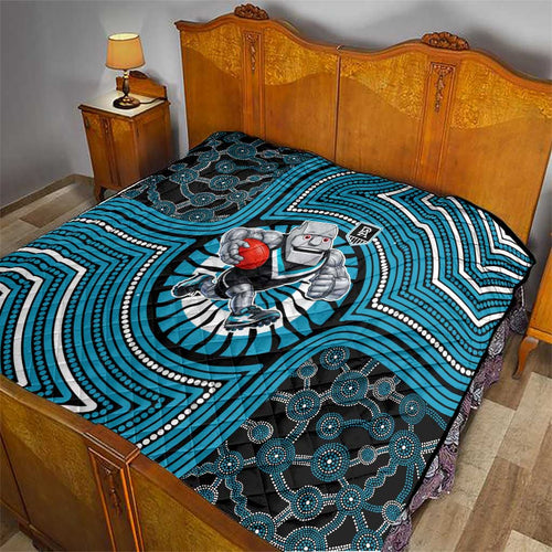 Port Adelaide Football Club Quilt Indigenous Monochrome Dot Art Mascot Style