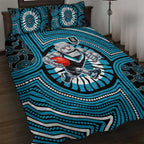 Port Adelaide Football Club Quilt Bed Set Indigenous Monochrome Dot Art Mascot Style