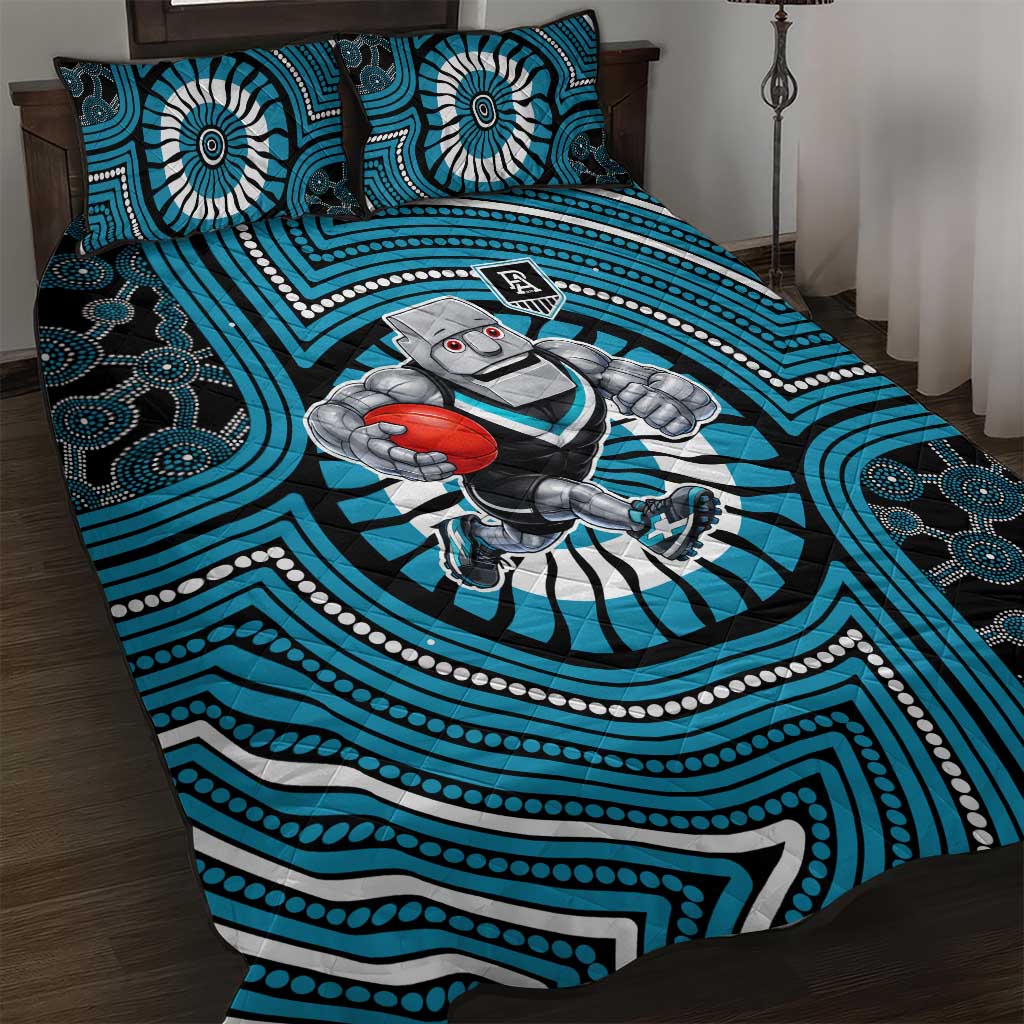 Port Adelaide Football Club Quilt Bed Set Indigenous Monochrome Dot Art Mascot Style