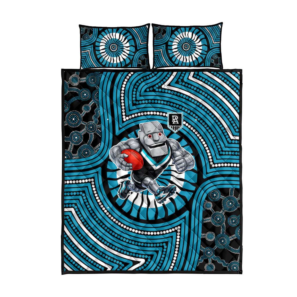 Port Adelaide Football Club Quilt Bed Set Indigenous Monochrome Dot Art Mascot Style