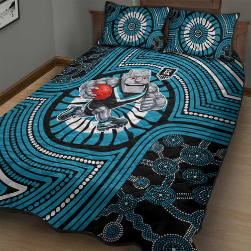 Port Adelaide Football Club Quilt Bed Set Indigenous Monochrome Dot Art Mascot Style