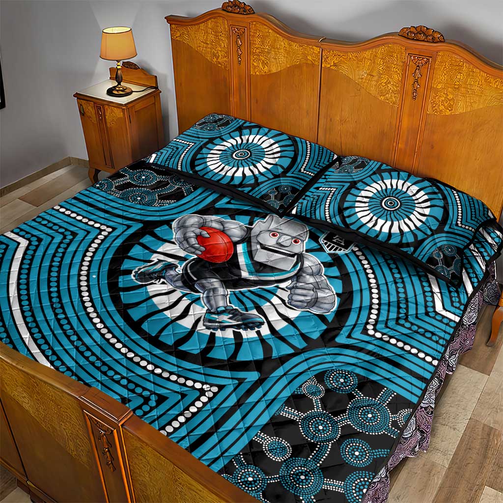 Port Adelaide Football Club Quilt Bed Set Indigenous Monochrome Dot Art Mascot Style