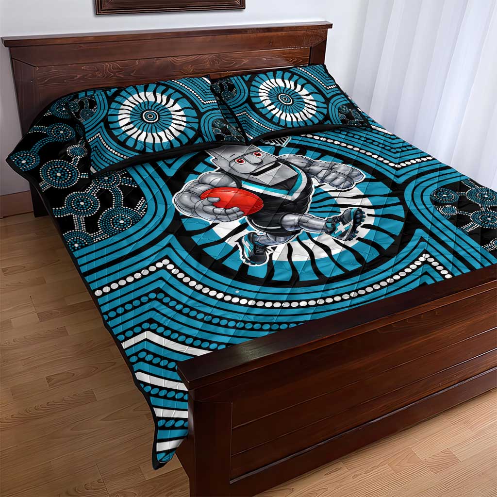 Port Adelaide Football Club Quilt Bed Set Indigenous Monochrome Dot Art Mascot Style
