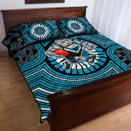 Port Adelaide Football Club Quilt Bed Set Indigenous Monochrome Dot Art Mascot Style