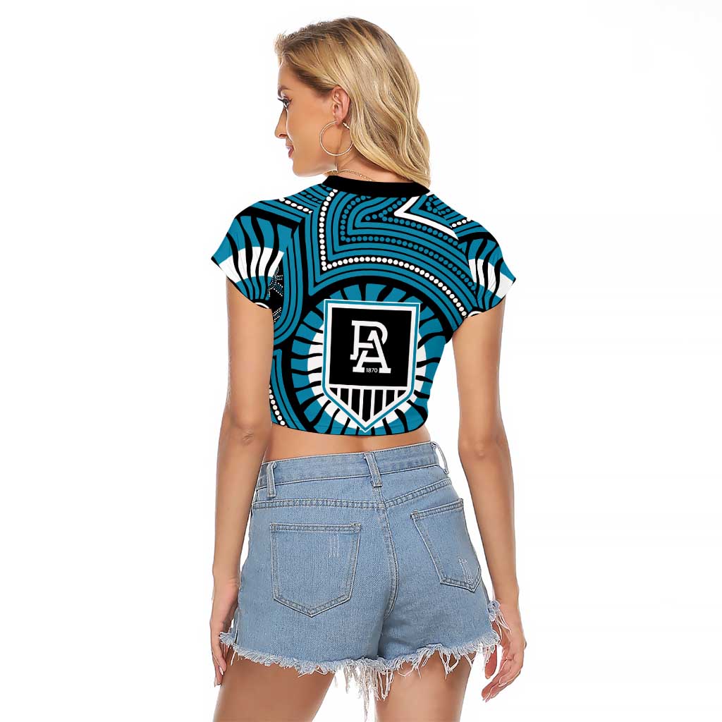 Port Adelaide Football Club Raglan Cropped T Shirt Indigenous Monochrome Dot Art Mascot Style