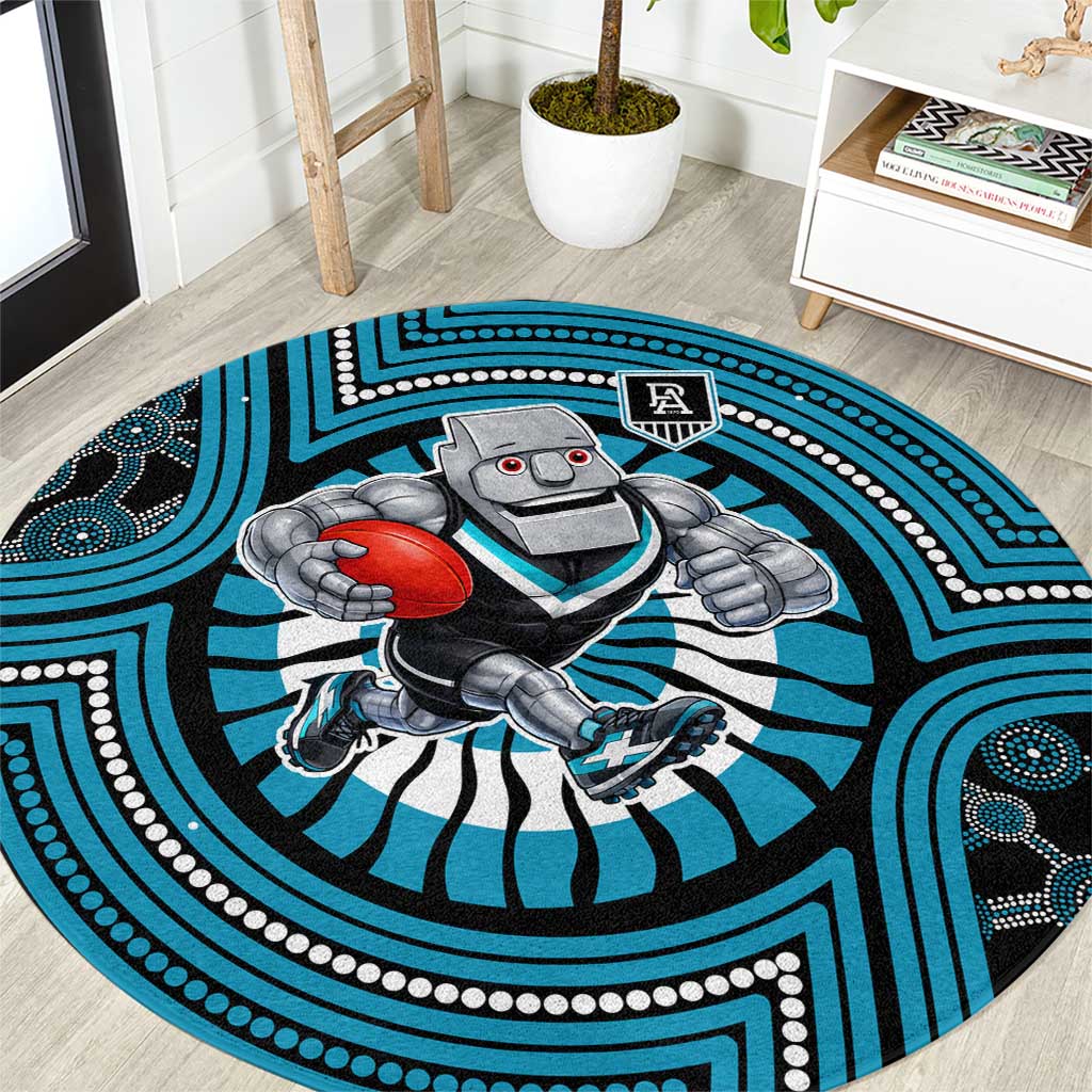Port Adelaide Football Club Round Carpet Indigenous Monochrome Dot Art Mascot Style