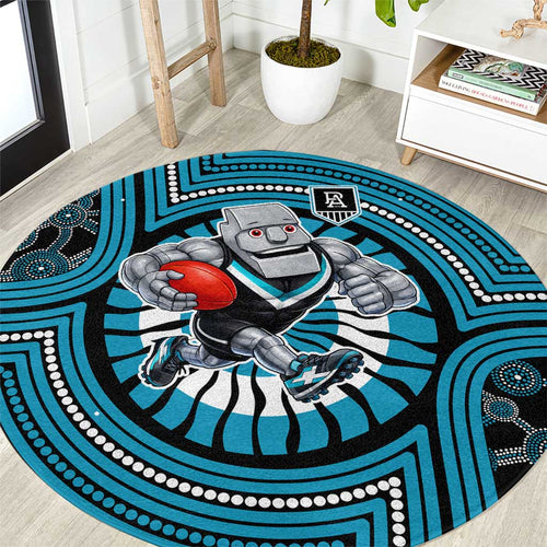 Port Adelaide Football Club Round Carpet Indigenous Monochrome Dot Art Mascot Style