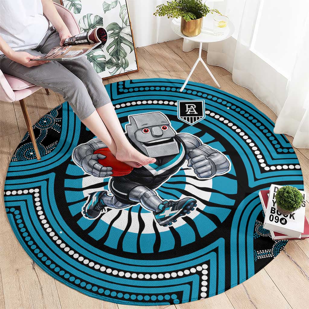 Port Adelaide Football Club Round Carpet Indigenous Monochrome Dot Art Mascot Style