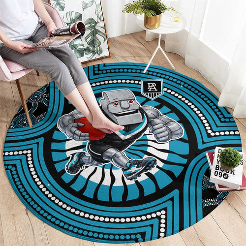 Port Adelaide Football Club Round Carpet Indigenous Monochrome Dot Art Mascot Style