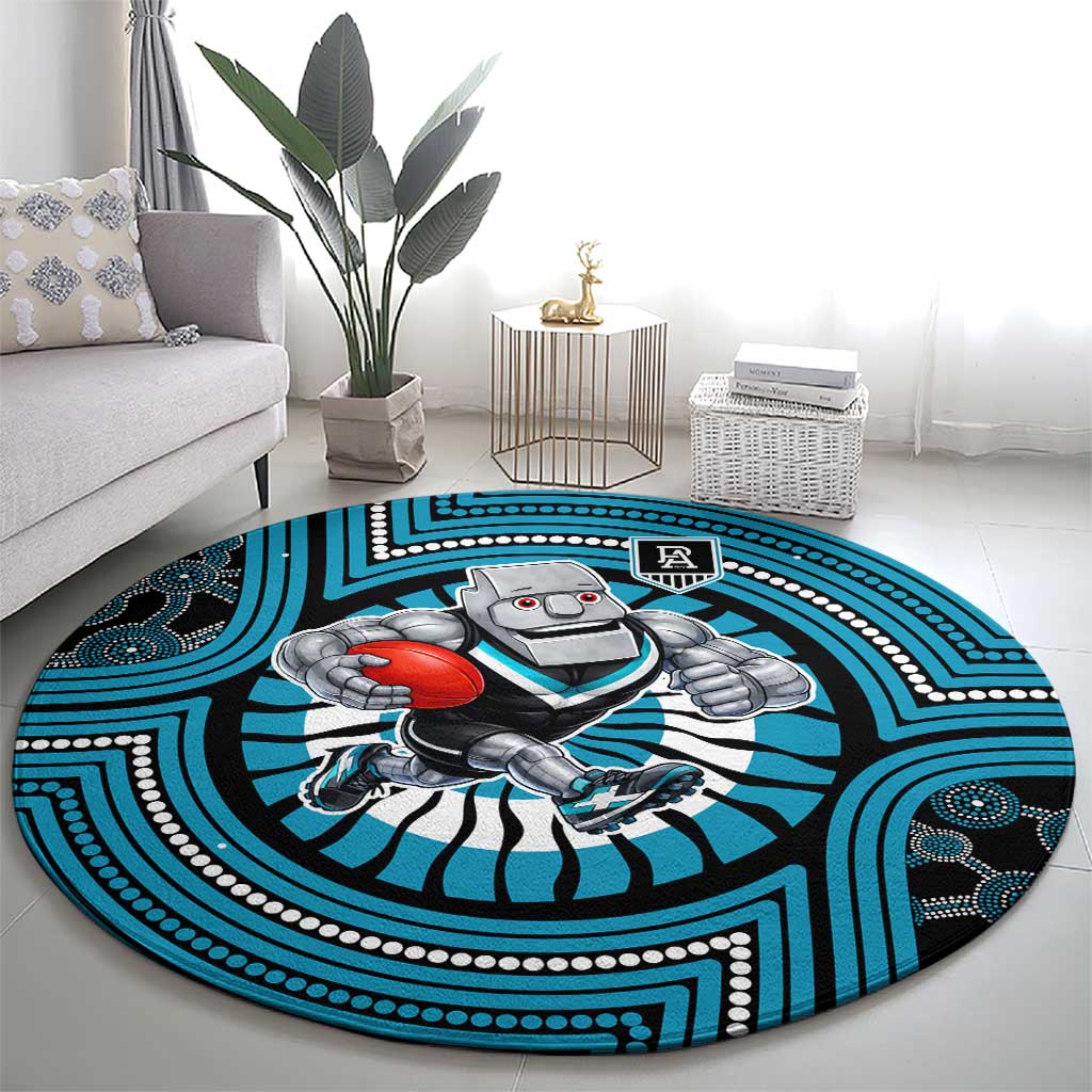 Port Adelaide Football Club Round Carpet Indigenous Monochrome Dot Art Mascot Style