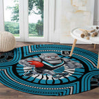 Port Adelaide Football Club Round Carpet Indigenous Monochrome Dot Art Mascot Style