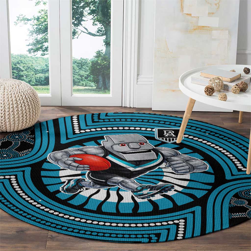 Port Adelaide Football Club Round Carpet Indigenous Monochrome Dot Art Mascot Style