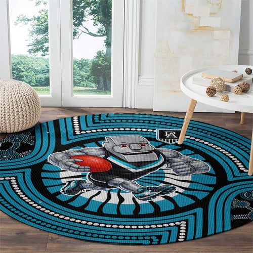Port Adelaide Football Club Round Carpet Indigenous Monochrome Dot Art Mascot Style