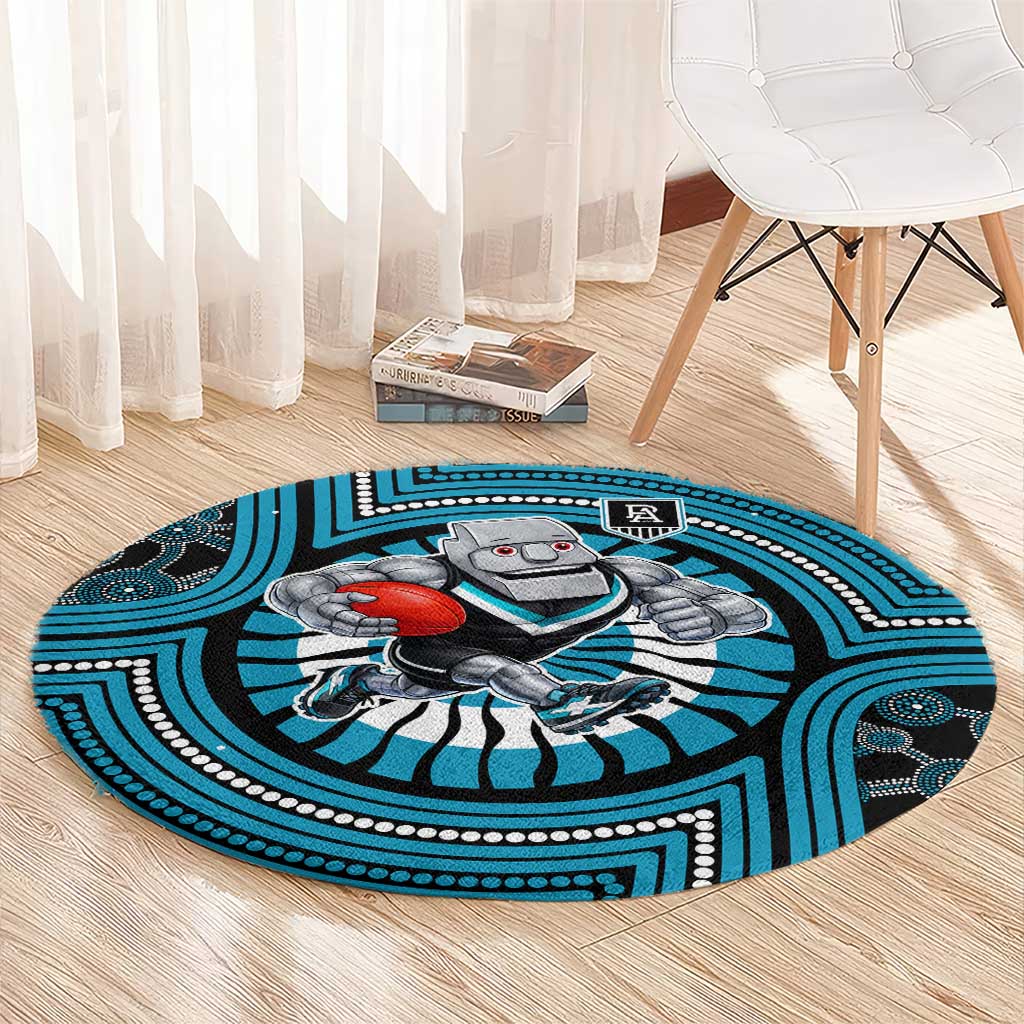 Port Adelaide Football Club Round Carpet Indigenous Monochrome Dot Art Mascot Style