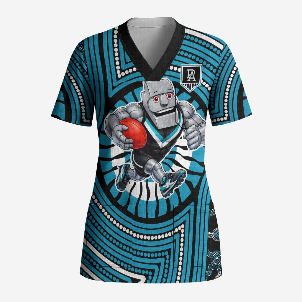 Port Adelaide Football Club Scrub Top Indigenous Monochrome Dot Art Mascot Style