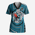 Port Adelaide Football Club Scrub Top Indigenous Monochrome Dot Art Mascot Style