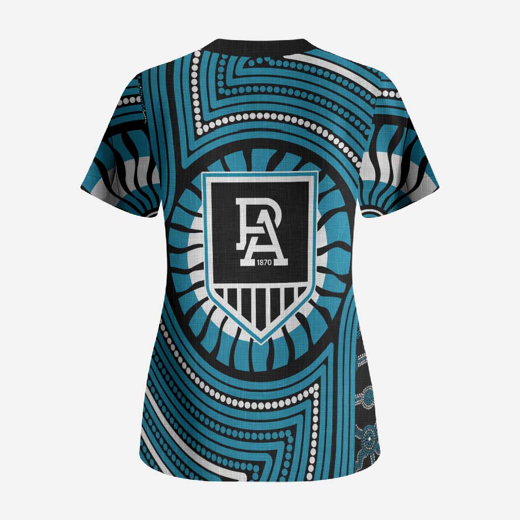 Port Adelaide Football Club Scrub Top Indigenous Monochrome Dot Art Mascot Style