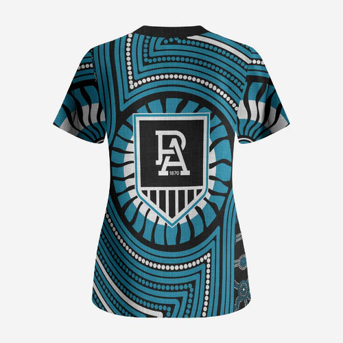 Port Adelaide Football Club Scrub Top Indigenous Monochrome Dot Art Mascot Style