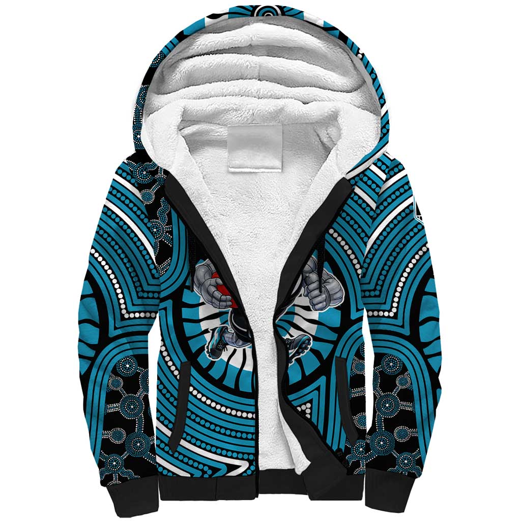 Port Adelaide Football Club Sherpa Hoodie Indigenous Monochrome Dot Art Mascot Style