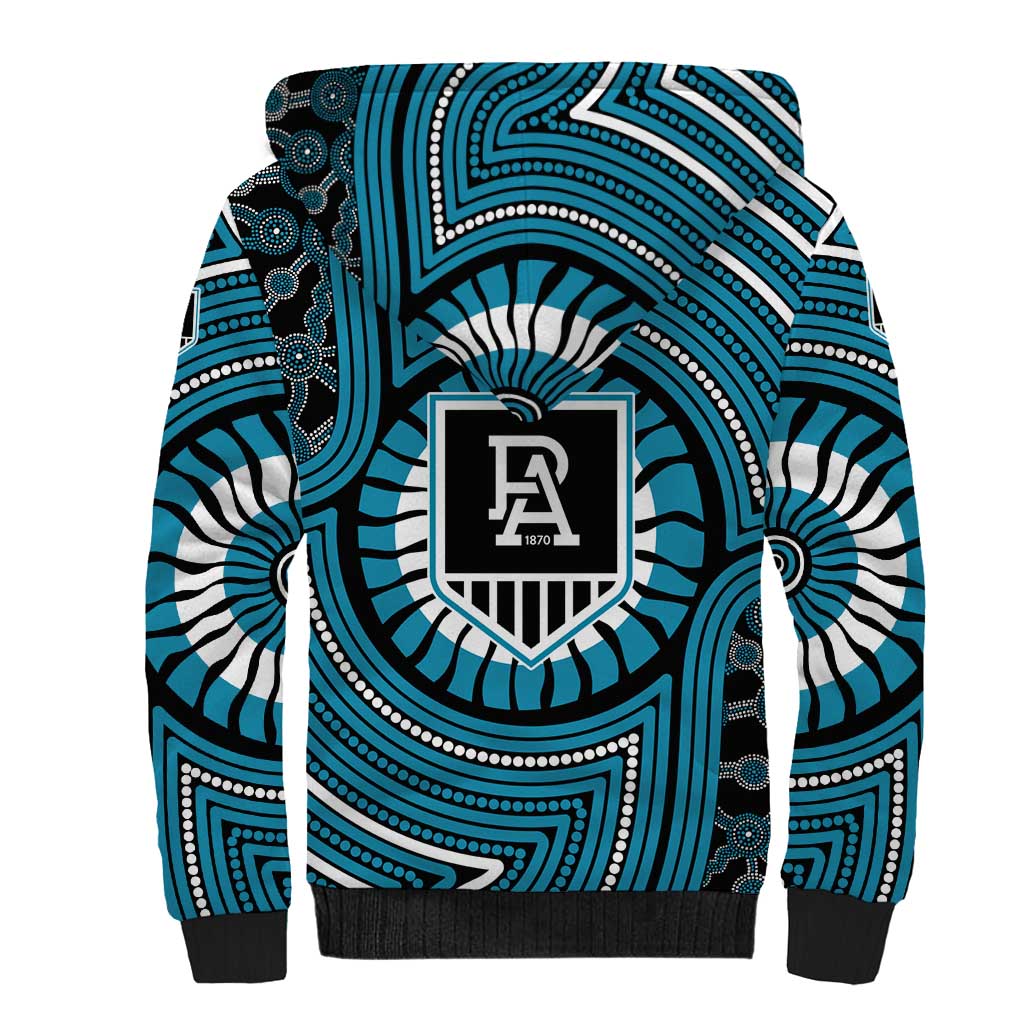 Port Adelaide Football Club Sherpa Hoodie Indigenous Monochrome Dot Art Mascot Style