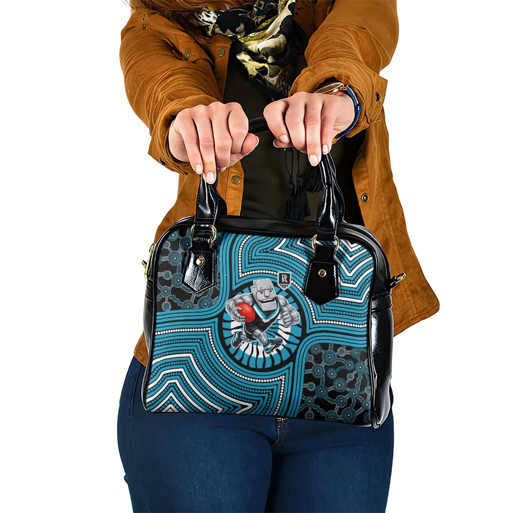 Port Adelaide Football Club Shoulder Handbag Indigenous Monochrome Dot Art Mascot Style