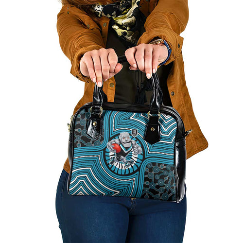 Port Adelaide Football Club Shoulder Handbag Indigenous Monochrome Dot Art Mascot Style