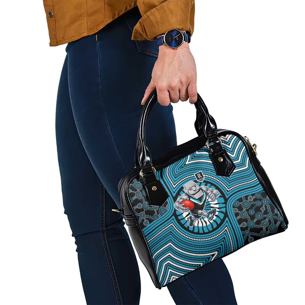 Port Adelaide Football Club Shoulder Handbag Indigenous Monochrome Dot Art Mascot Style