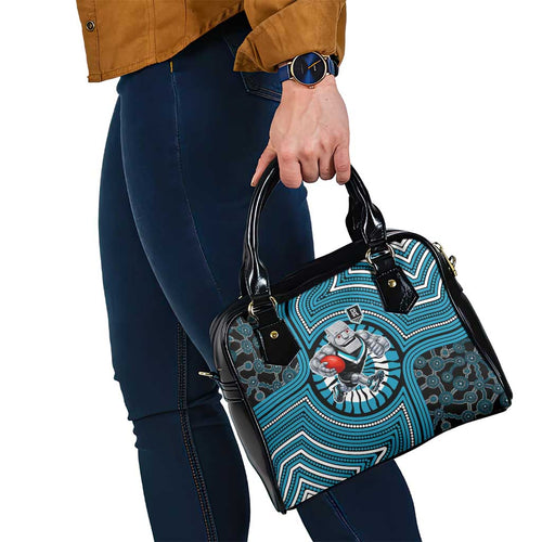 Port Adelaide Football Club Shoulder Handbag Indigenous Monochrome Dot Art Mascot Style